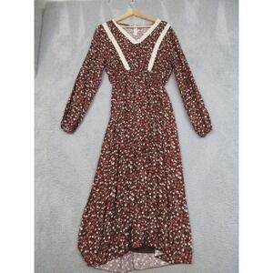 Vanilla Bay Dress Women M Brown Floral Lace Trim Cottagecore Prairie Boho Chic